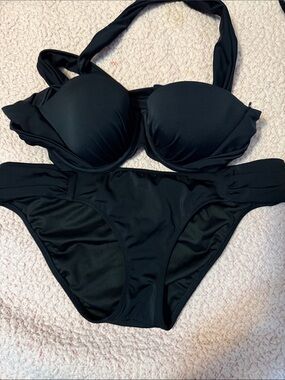 Victoria's Secret Black Padded Bikini Top and Bottom